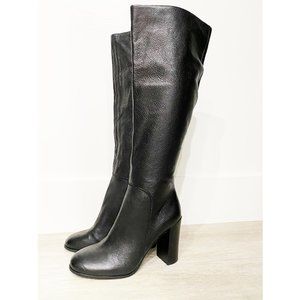 NWOT Kenneth Cole Justin Tall Black Leather Knee High boots with Heels: 6.5